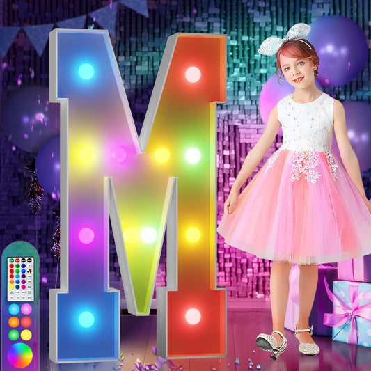 imprsv 4FT Colorful Marquee Light Up Letters M, 18 Colors Large Light up Letters Alphabet Sign with Remote, Large Marry Me Sign, Birthday Party Decorations Baby Shower Anniversary Wedding Decoration