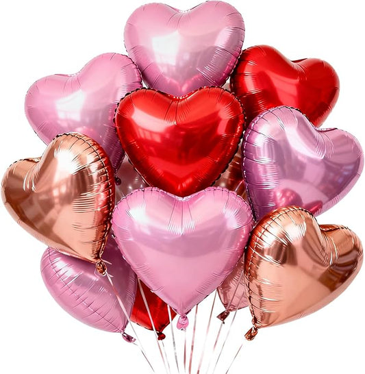 TONIFUL 30Pcs 18 Inch Rose Gold Red PInk Balloons Heart Shape Foil Mylar Banners Decoration for Birthday Valentine's Day Wedding Bridal Shower Anniversary Engagement Party Supplies