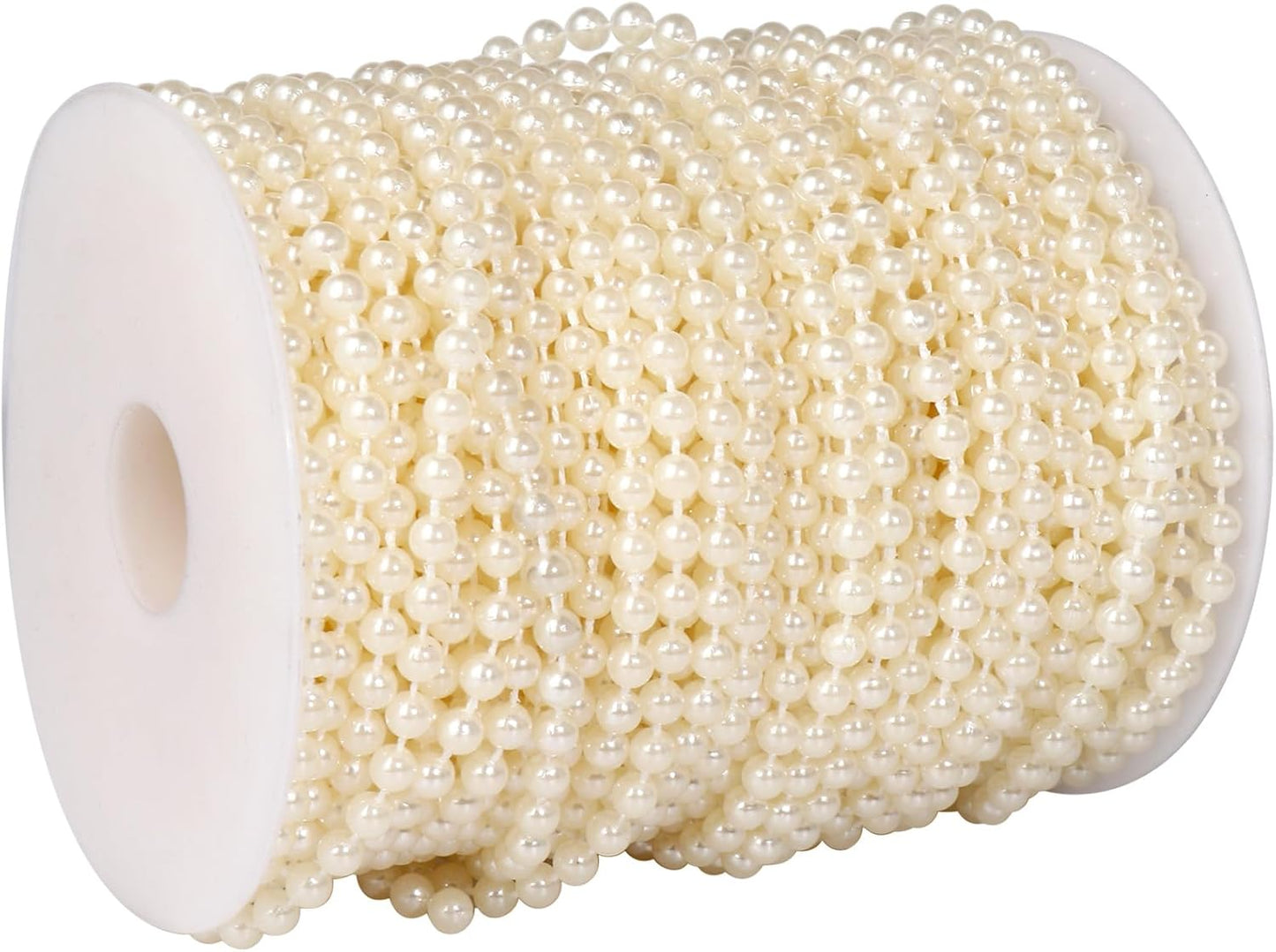 177 FT Pearl Beads Garland for Decoration, 4MM Craft Pearl Beads String Spool Ivory Color Faux Pearl Strand Roll for DIY Craft Wedding Party Christmas Tree Decoration