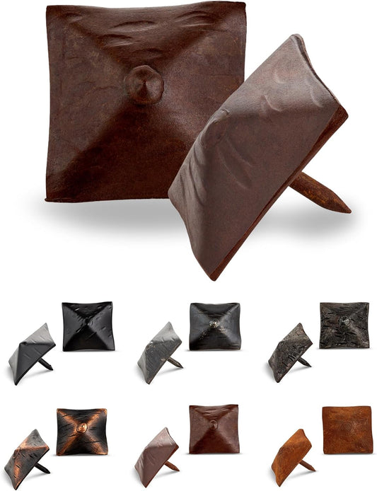 100 Pack 1.25" Square Head Iron Clavos Decorative Nails – Sealed Rusted – Handmade Rustic Square Fasteners for Farmhouse Shutters, Barn Doors, Shutters, and Gates – Ornamental Wood Accent