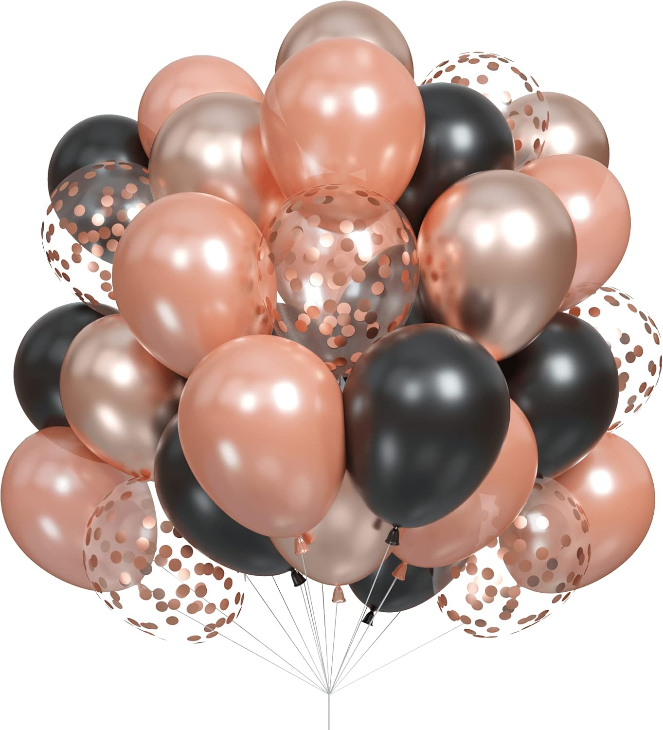 Metallic Rose Gold & Black Pearl Balloons - 60 Pcs Matte Latex Confetti Balloons for Women, Girls, Baby Showers & Weddings