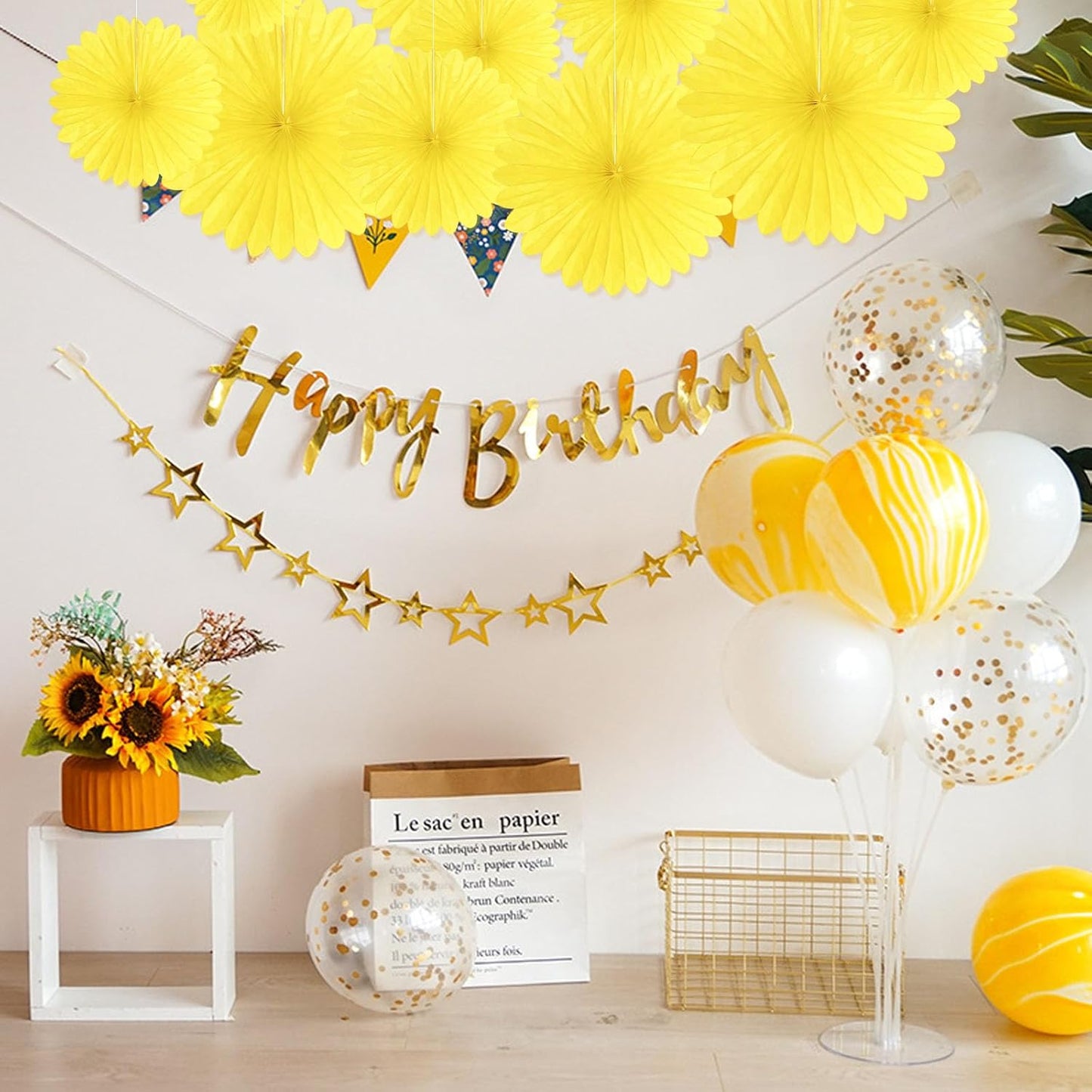 20 Pcs Light Yellow Hanging Paper Fan, Hanging Honeycomb Round Paper Fans for Weddings, Birthdays, Easter, Baby Showers, Classroom, Events Ceiling Party Supplies Decorations