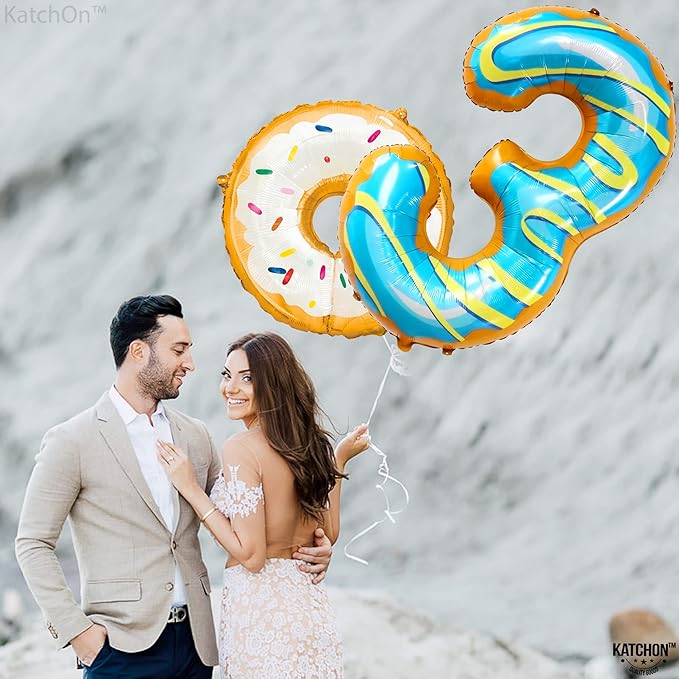 KatchOn, Huge Donut Number 3 Balloon - 40 Inch | Number 3 Donut Balloon | donut Birthday Party Decorations | 3rd Birthday Party Decorations | birthday decorations for women