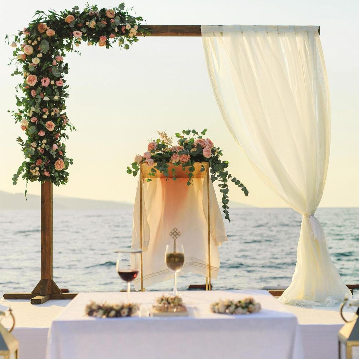 VOK Wedding Arch Draping Fabric Chiffon Fabric, 29in x 18Ft 2 Panels Sheer Chiffon Outdoor Curtain for Wedding Ceremony Birthday Party Decoration (Light Yellow,2 Panel)