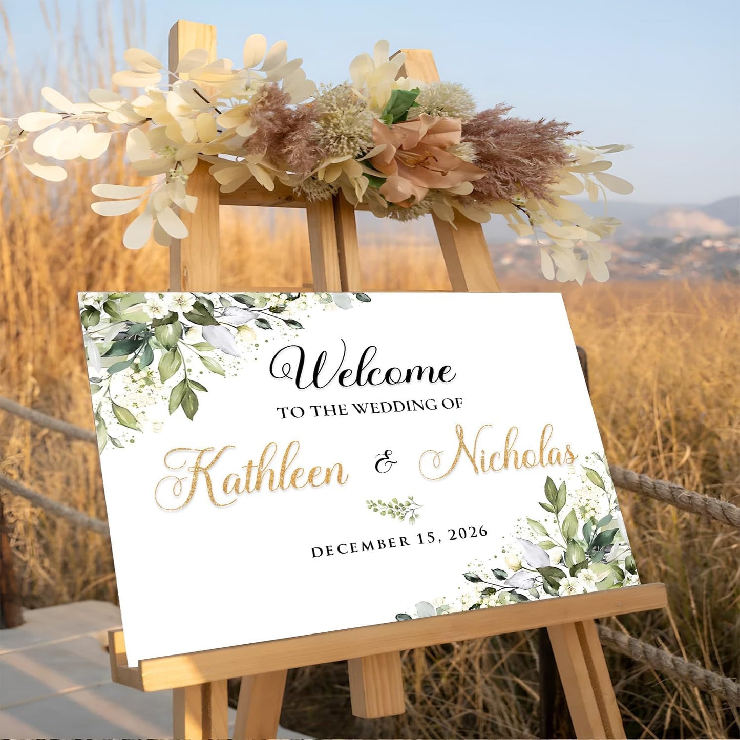 Wedding Signs For Ceremony And Reception, Wedding Welcome Sign, Wedding Welcome Sign Stand, Welcome Sign For Wedding Entrance, Greenery Theme Wedding Sign Decoration