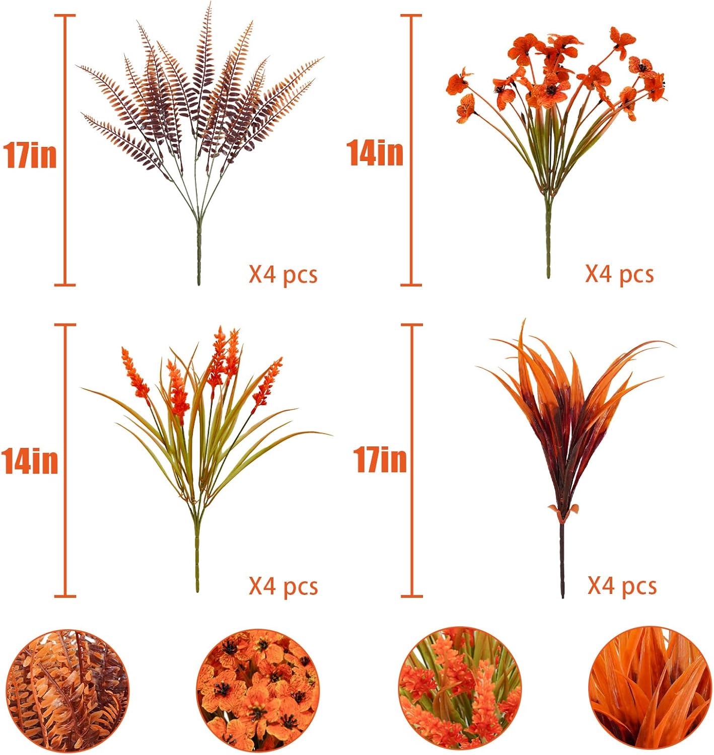 Faux Fall Flowers Outdoor, 16Pcs Artificial Fall Flowers UV Resistant Autumn Plastic Flowers Plants Fall Greenery Shrubs for Outside Porch Patio Garden House Thanksgiving Decor