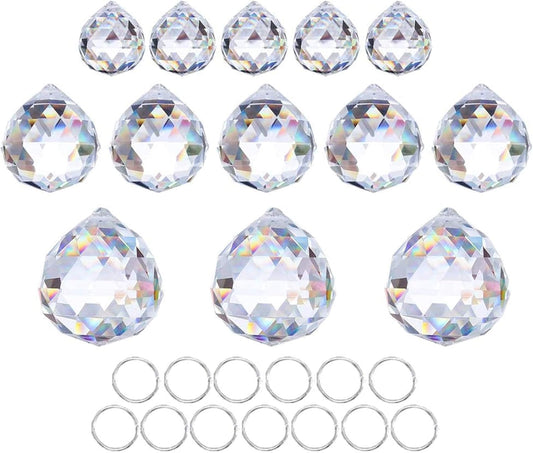 Crystalsuncatcher 20mm/30mm/40mm Clear Crystal Ball Prisms Chandelier Lamp Lighting Drops Hanging Prisms Parts Suncatcher Rainbow Maker Home Decor, Pack of 13