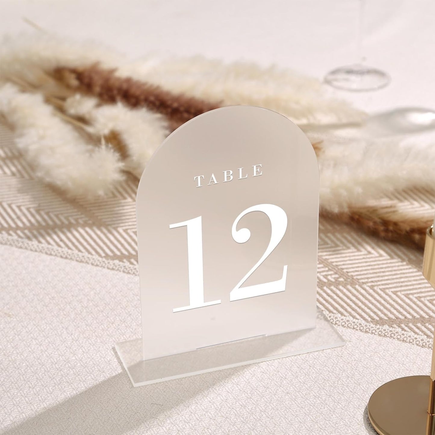 UNIQOOO Frosted Arch Wedding Table Numbers with Stands 1-20, 5x7" Acrylic Display Signs and Holders, Pack of 20, Perfect for Centerpiece, Reception, Decoration, Party, Anniversary, Event