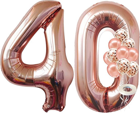 KatchOn, Giant Rose Gold 40 Balloon Numbers - 40 Inch | Rose Gold 40th Birthday Balloons for Women | 40th Birthday Decorations for Women | Number Balloons for Happy Anniversary Decorations