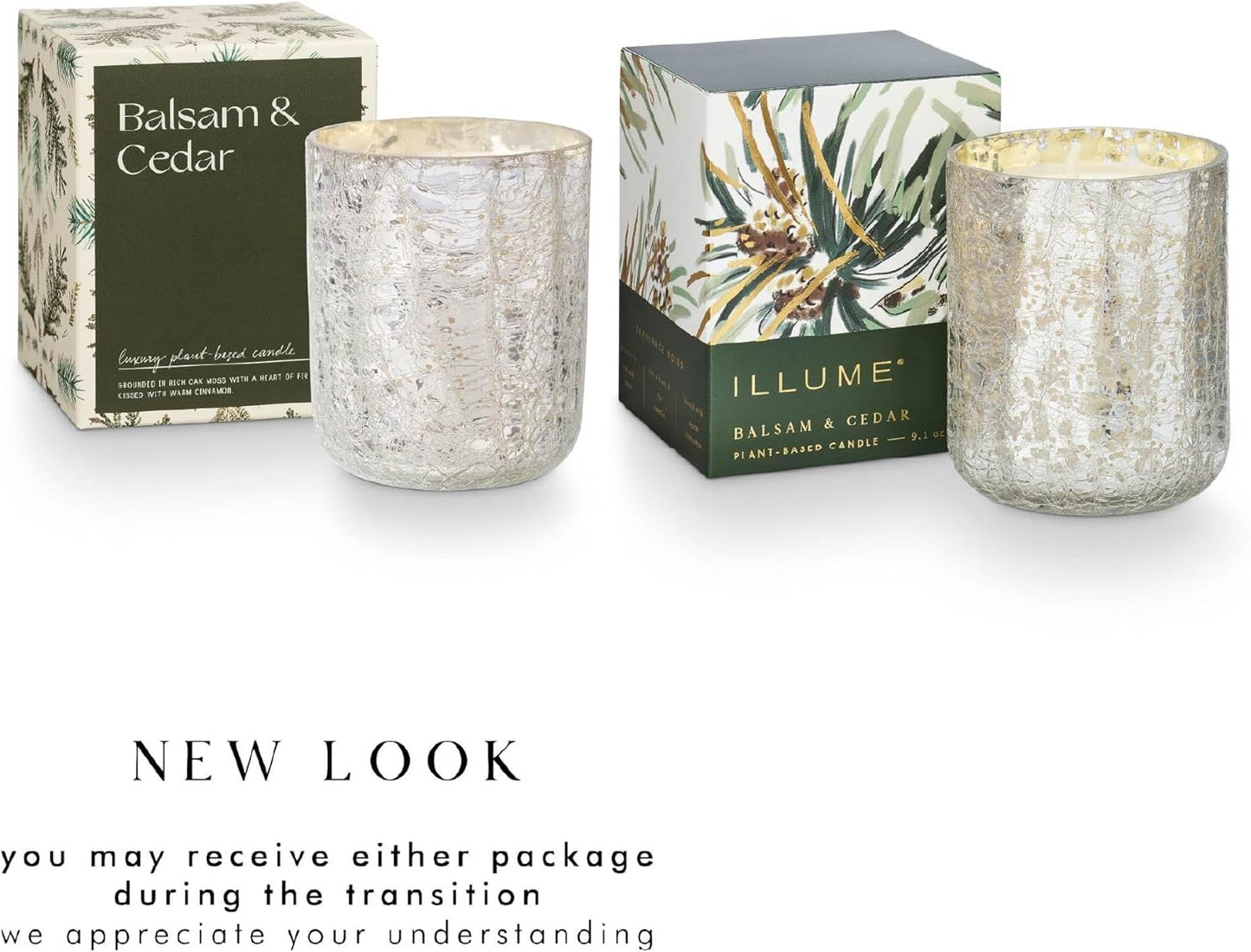 ILLUME Small Boxed Crackle Glass Candle, Balsam & Cedar