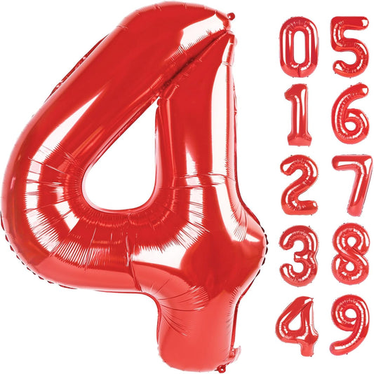 Number Balloon 40 Inch Red 4 Balloon, Red Large Numbers 4 Four Balloon Decor, 4 14 24 34 40 44 48 New Years Balloons Birthday Party Supplies