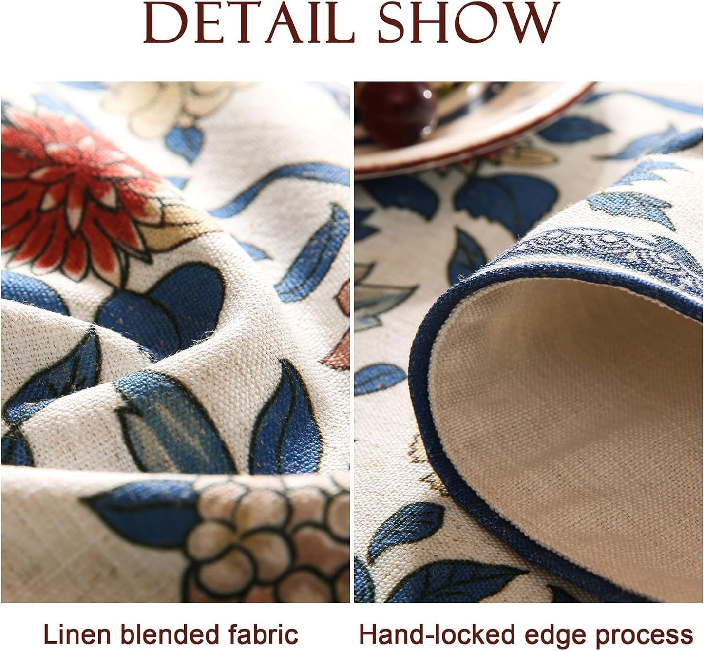 patdrea Designer Blue Cottage Rustic Floral Patterned Linen Table Runner 87 Inch Long,Wrinkle Resistant Table Mat,Decoration for Kitchen Dining and Coffee Tables Banquet Christmas , 12"x87"