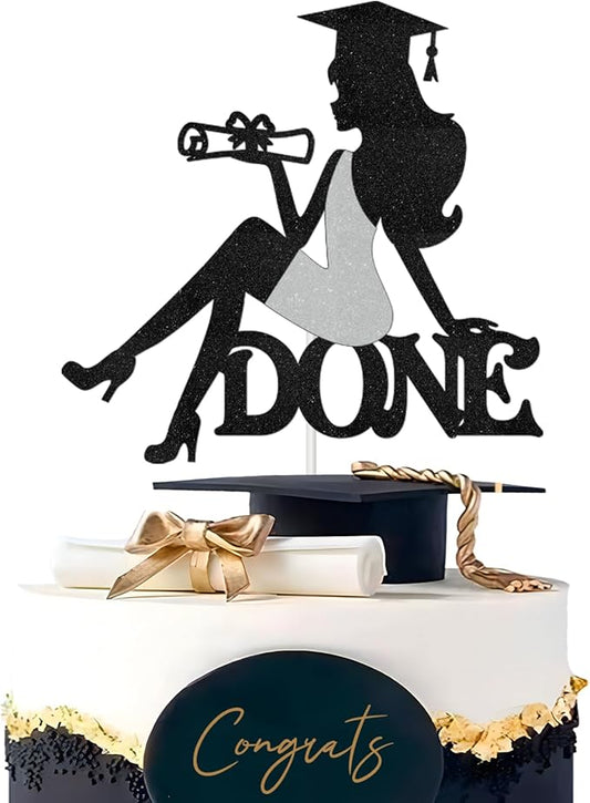 Done Cake Topper - Class of 2025 Graduation Decoration Cake Picks for Girls - Congrats 2025 Grad Sign Party Decor - High Scool College Graduation Party Supplies