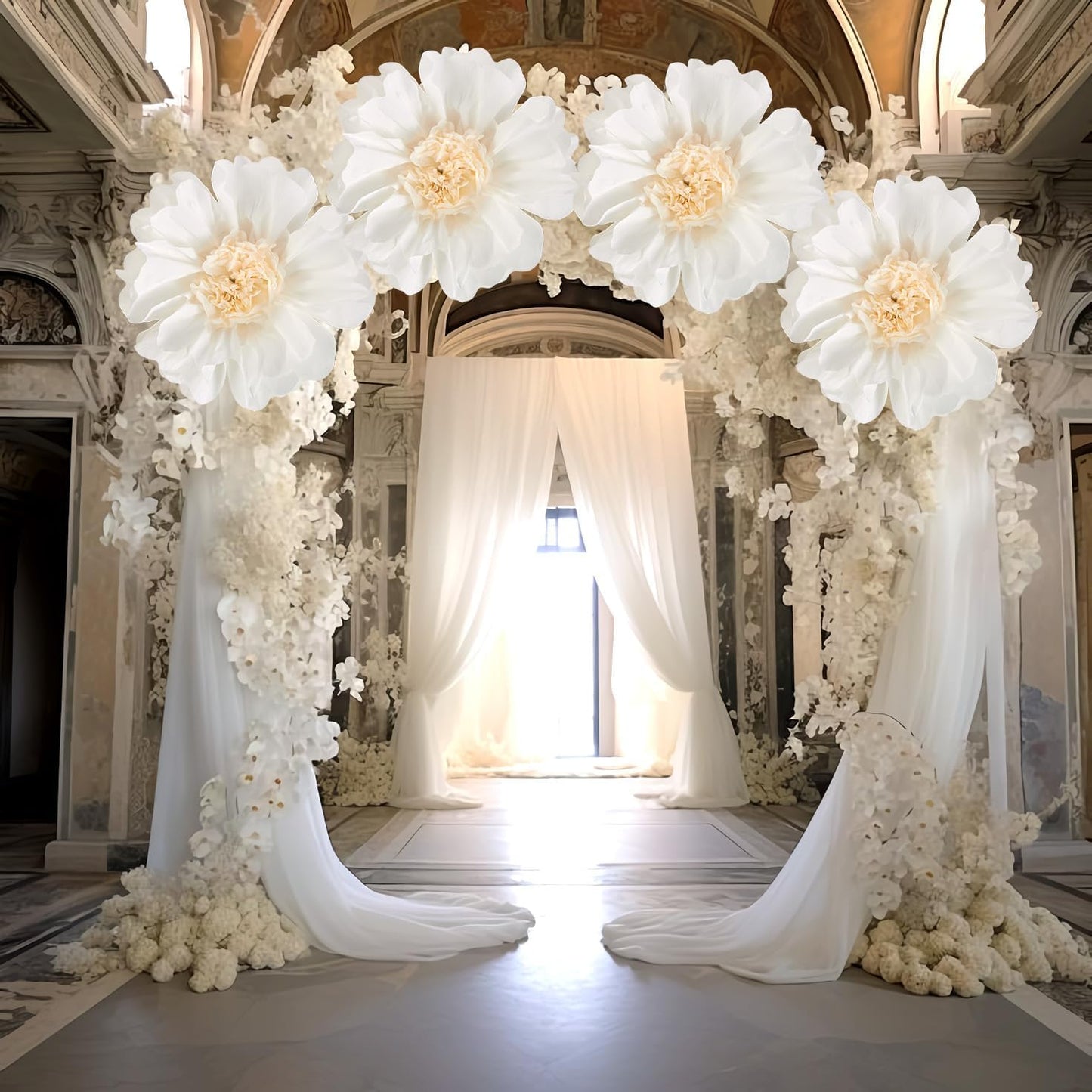 SUNBEAUTY 4 Pcs 20" White Giant Paper Flowers Large Crepe Tissue Artificial Paper Flowers Decorations for Wedding Party Wall Table Birthday Baby Shower Bridal Nursery Room Tea Party Backdrop Decor