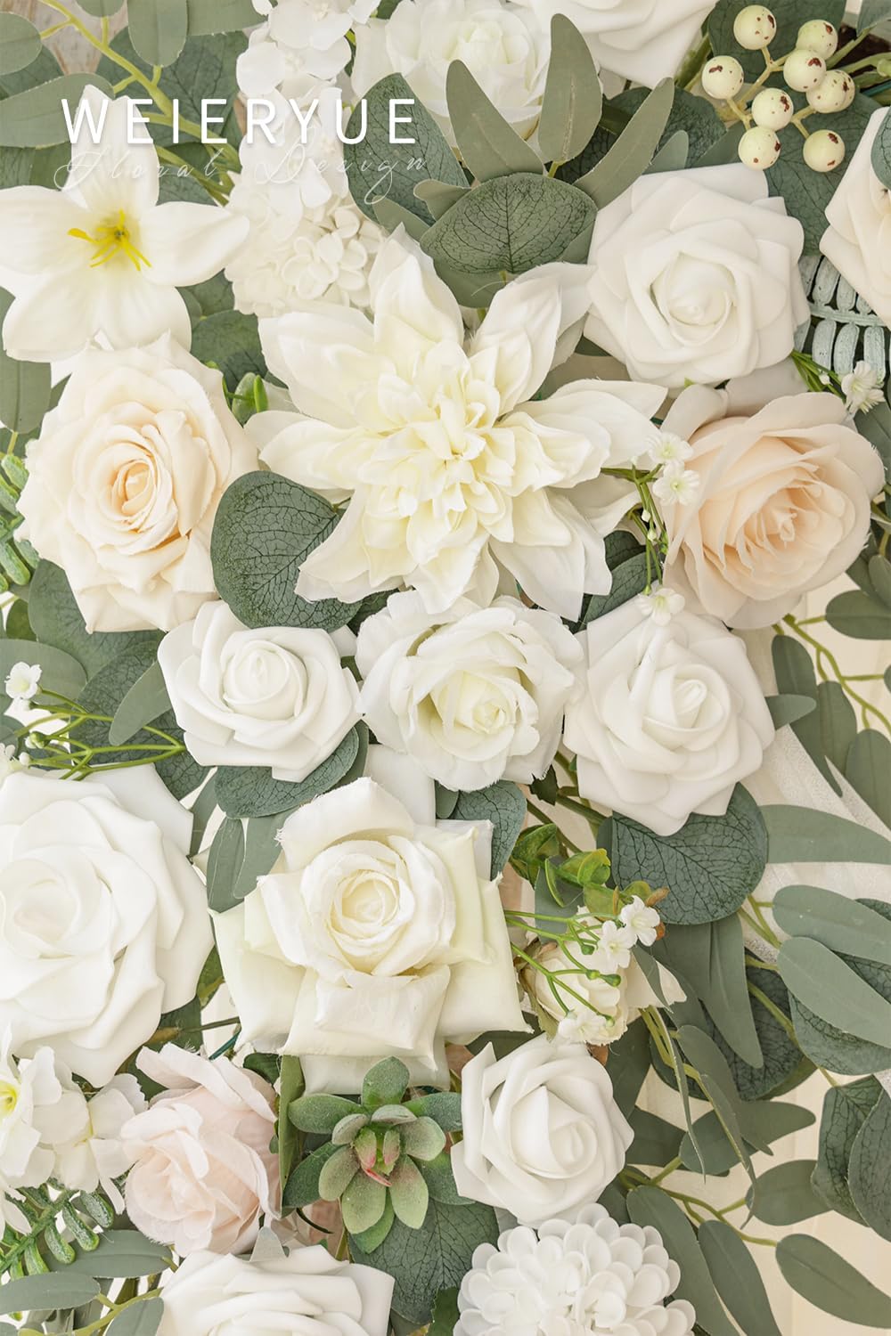 Deluxe White Artificial Wedding Arch Flowers with Drapes Kit-Pack of 5, 2pcs Flower Arrangements 3pcs Hanging Sheer Drapes White Ceremony Arbor Reception Backdrop Rose Floral Decorations.