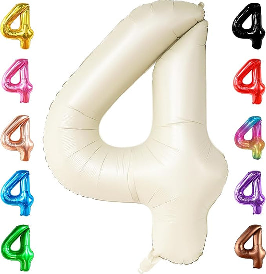 KatchOn, Giant Cream White 4 Balloon Number - 40 Inch | Number 4 Balloons for Birthdays | 4th Birthday Decor for Party | Creme Number 4 Balloon | 4 Year Old Balloon for 4th Birthday Party Supplies