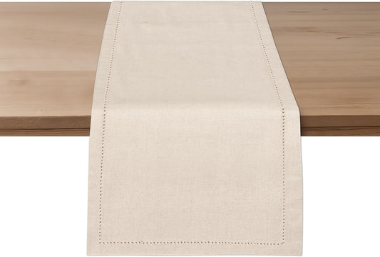 Ruvanti Linen Table Runner 72 Inches, Classic Hemstitch, Washable, Reusable, Non-Slipping, Stain Resistant- Perfect for Parties, Weddings, Dinners, Thanksgiving, Christmas, Indoor use – Natural