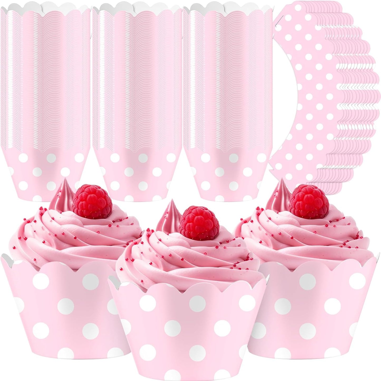 Domensi 100 Pcs Pink Polka Dots Cupcake Wrappers Rustic Cupcake Liners Baking Cups Baking Liners for Wedding Bridal Baby Shower Birthday Breast Cancer Awareness Party Supplies Dessert Decoration