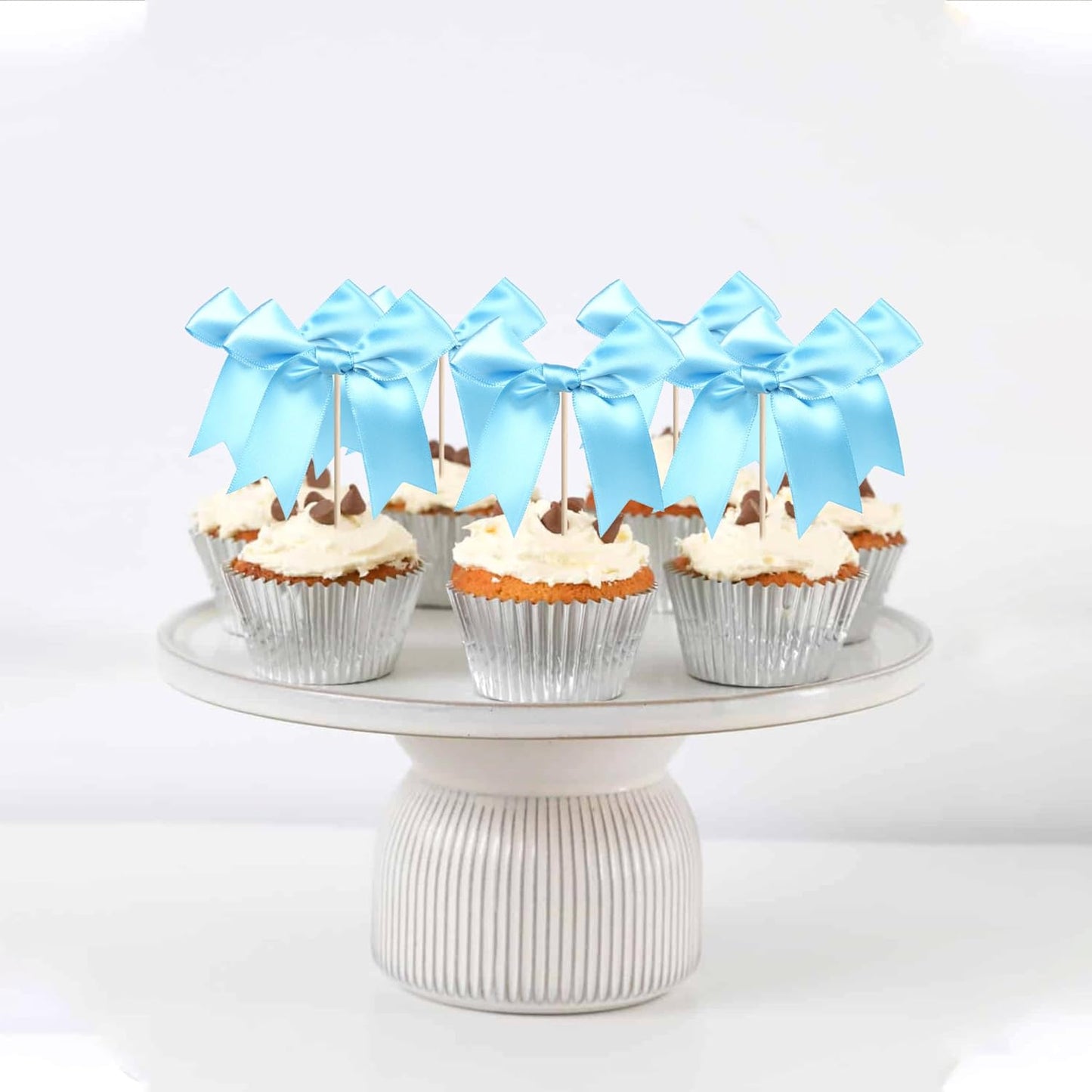 24 PCS Bow Cupcake Toppers Bowknot Cake Toppers Bow Girls Birthday Cake Decorations Bow Cake Dessert Picks Bowknot Cupcake Picks for Baby Shower Birthday Wedding Bridal Engagement Party Supplies Blue