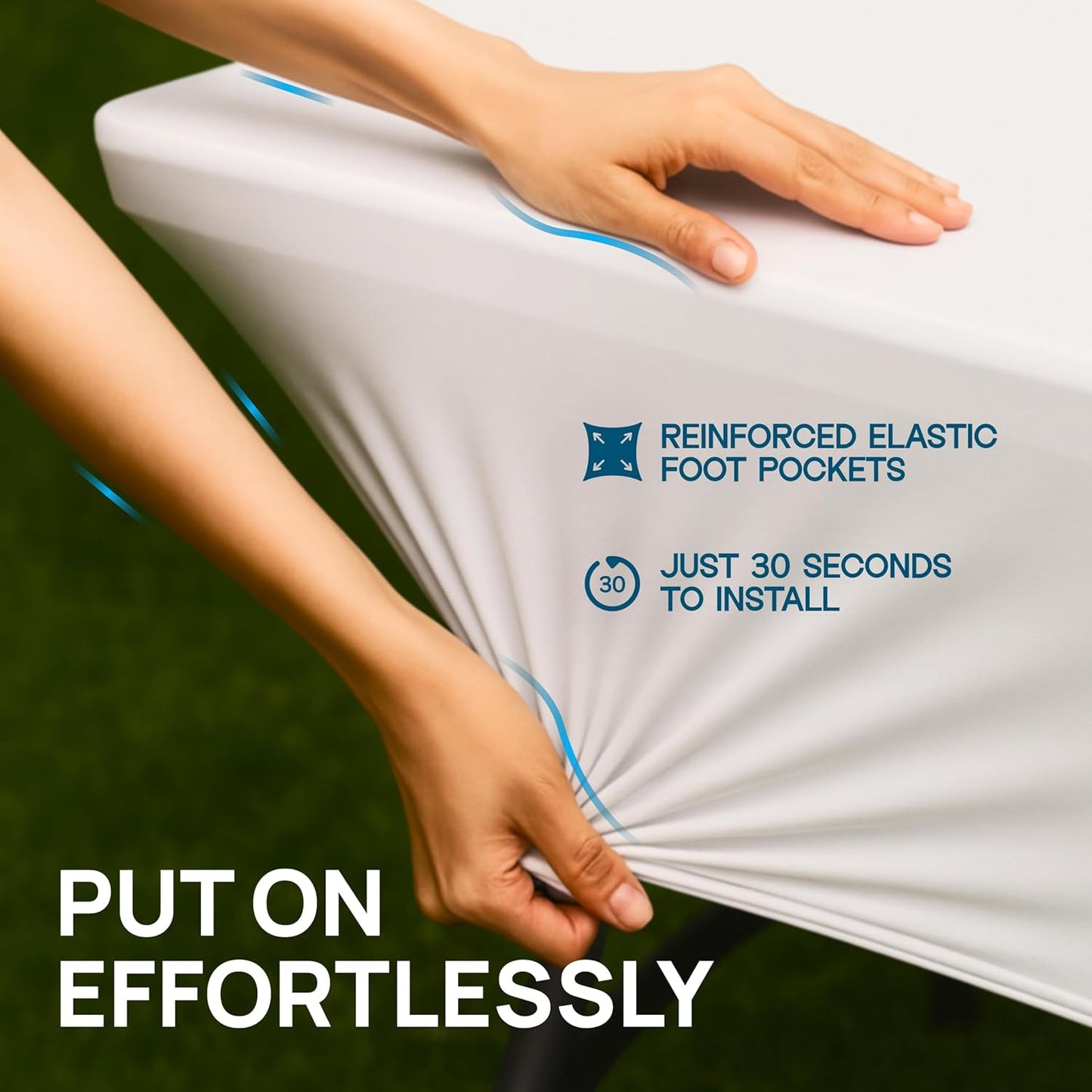 Stretch Spandex Table Covers 4FT, Pack of 2 Fitted Tablecloths for Rectangle Tables, Stretchy Wrinkle Resistant Folding Table Cover, White