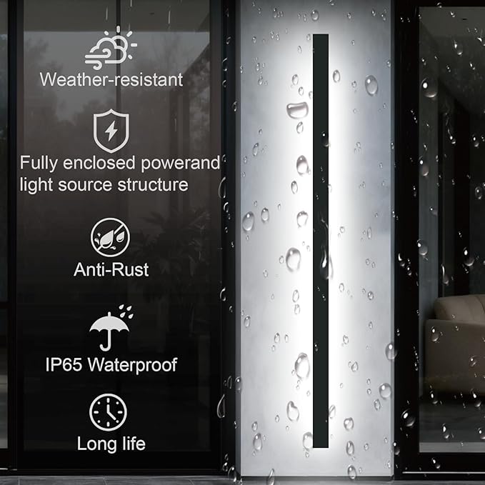 Modern Outdoor Wall Lights Dimmable, 79in Linear LED Exterior Wall Light, Ip65 Waterproof Long Exterior Lighting Fixtures Wall Mount Sconces for Front Door, Stair