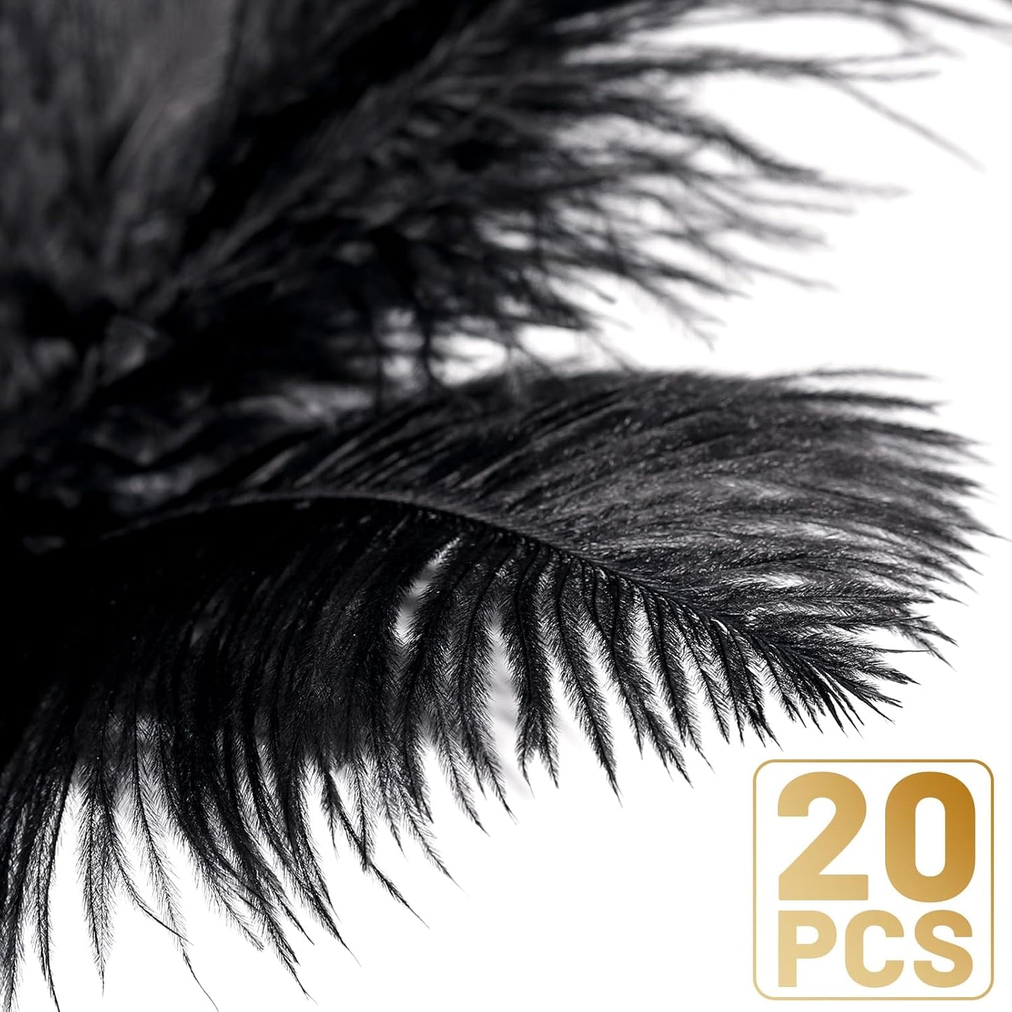 FANDAMEI 20 Pcs Black Ostrich Feathers, Black Feathers, 8-10 inch (20-25cm), Feathers for Crafting, Craft Feathers for Centerpiece Table Decorations, Home Decorations, Black Party Decorations