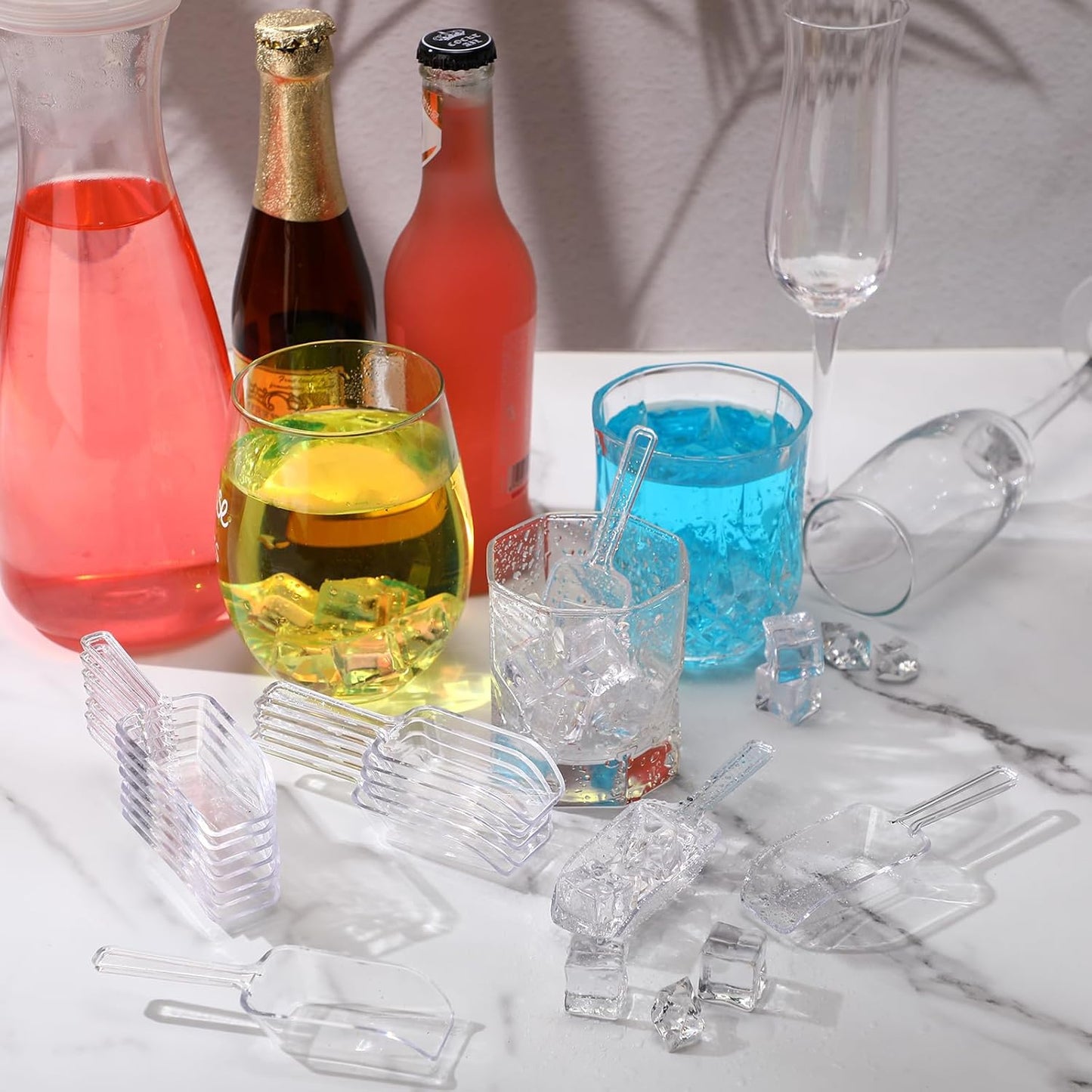 Hestya 16 Pcs Christmas Multi Purpose Clear Plastic Scoops for Candy Buffet Acrylic Kitchen Ice Food Popcorn Scoops for Protein Powders, Ice Cream, Coffee, Tea Jar (4.3 Inch)