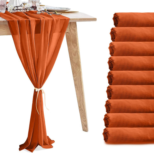 10 Pack 10ft Terracotta Chiffon Table Runners Wedding Table Runner Sheer Romantic Tulle Table Runner for Christmas Wedding Bridal Tea Party Baby Shower Birthday Party Table Decorations(120 x 12 in)