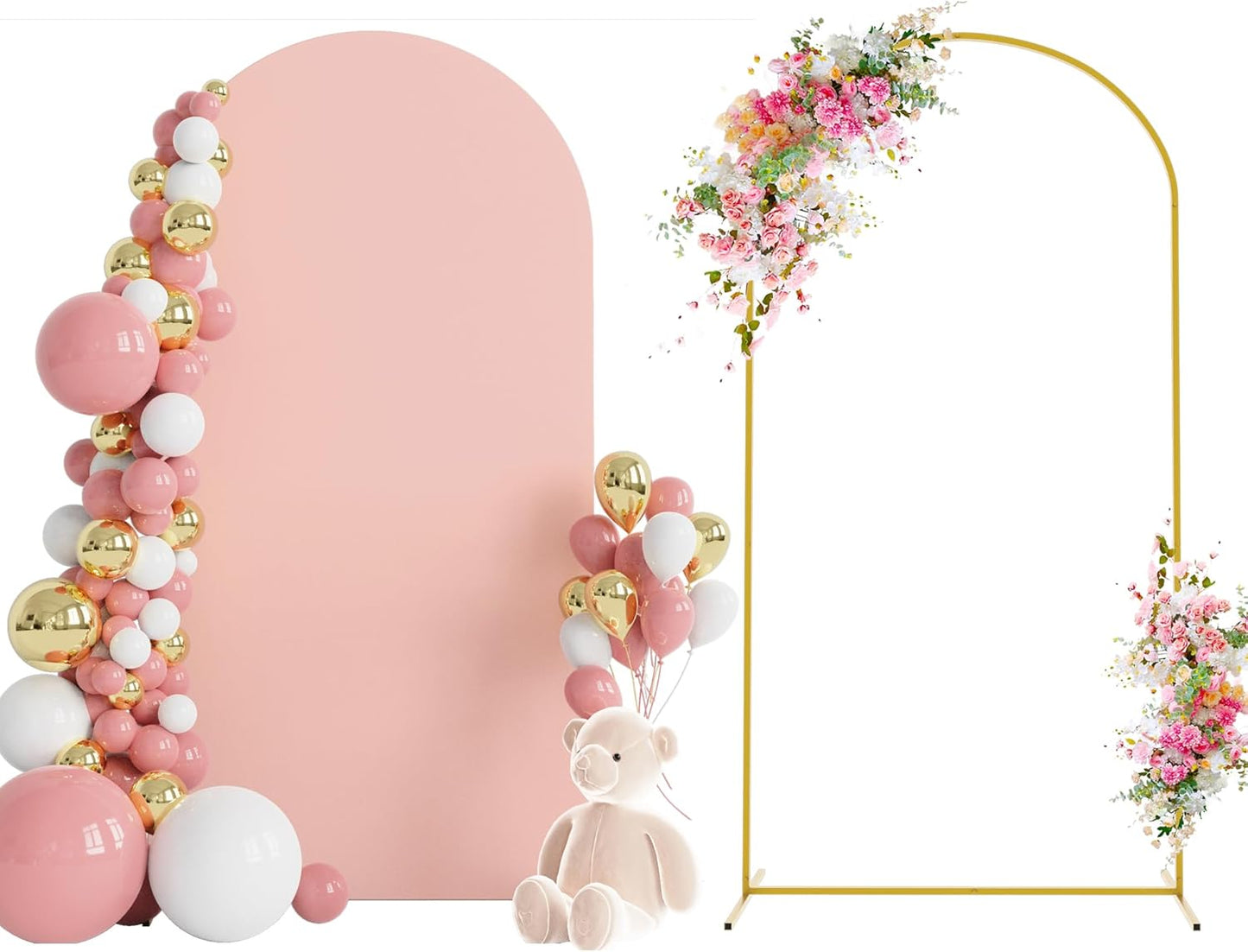 Wokceer 6.6 FT Wedding Arch Stand and Arch Cover, Metal Arch Stand with Arch Stand Cover for Birthday Party Wedding Ceremony Bridal Baby Shower Event Decor, Pale Pink, DoorCover 1.0M-Pale Pink-K