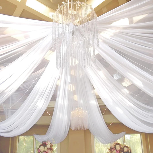 6 Panels White Ceiling Drapes for Wedding 5ftx20ft Sheer Drapery Chiffon Fabric Arch Draping Curtains for Party Ceremony Birthday Baby Shower Reception Stage Ceiling Decorations