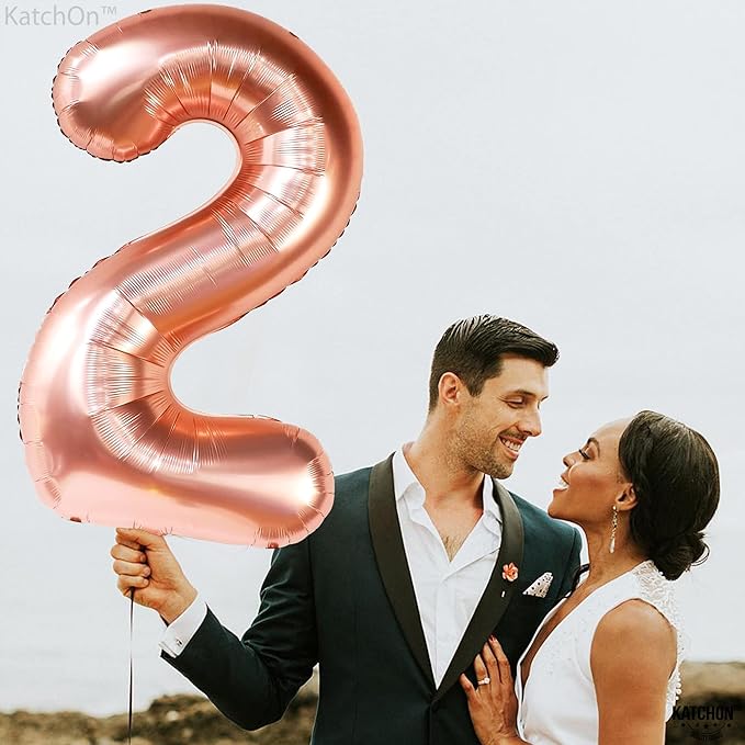 KatchOn, Rose Gold Number 2 Balloon - 40 Inch | Mylar Rose Gold 2 Balloon, 2nd Birthday Decorations for Girl | Rose Gold Number Balloon | 2 Year Old Balloon for Two Wild Birthday Decorations Girl