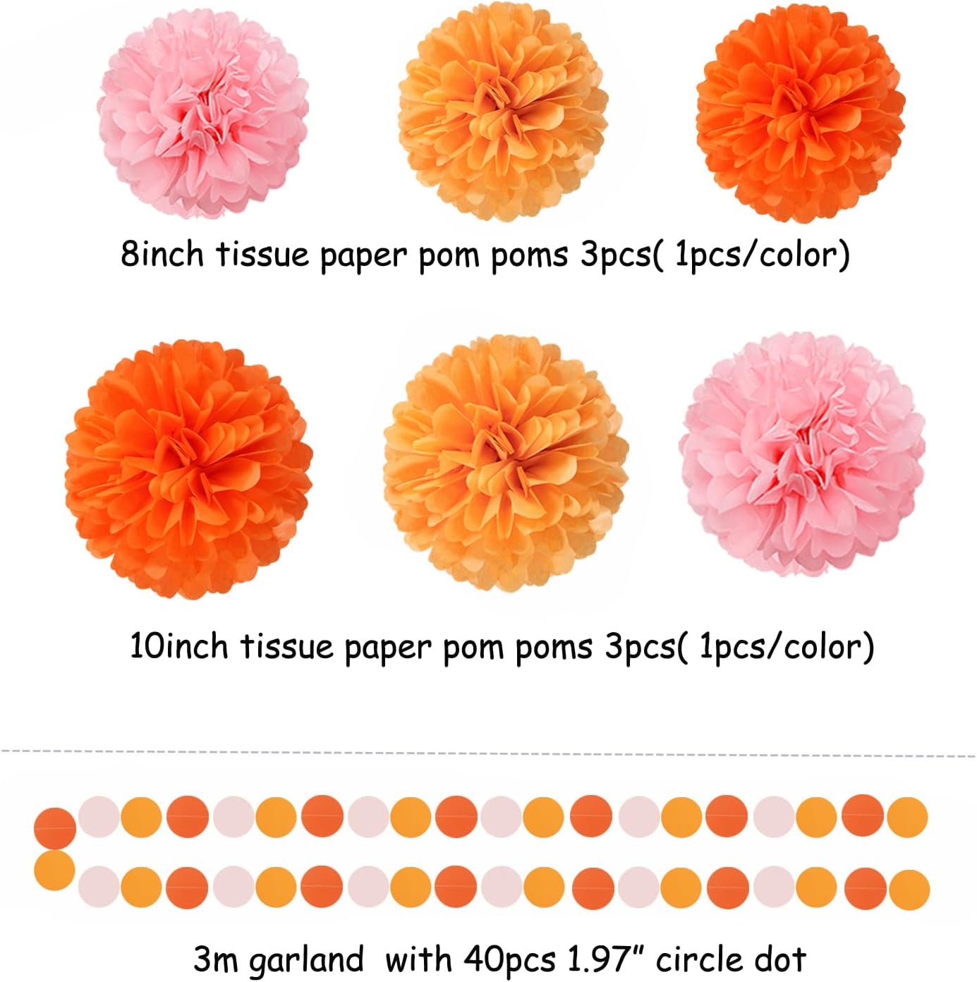 Pink-Orange Groovy Party-Decorations Pom-Poms Streamers - 23pcs Fall Autumn Thanksgiving Harvest Tissue Tassel Garland Banner,Birthday Baby Bridal Shower Engagement Wedding Decor Lasting Surprise