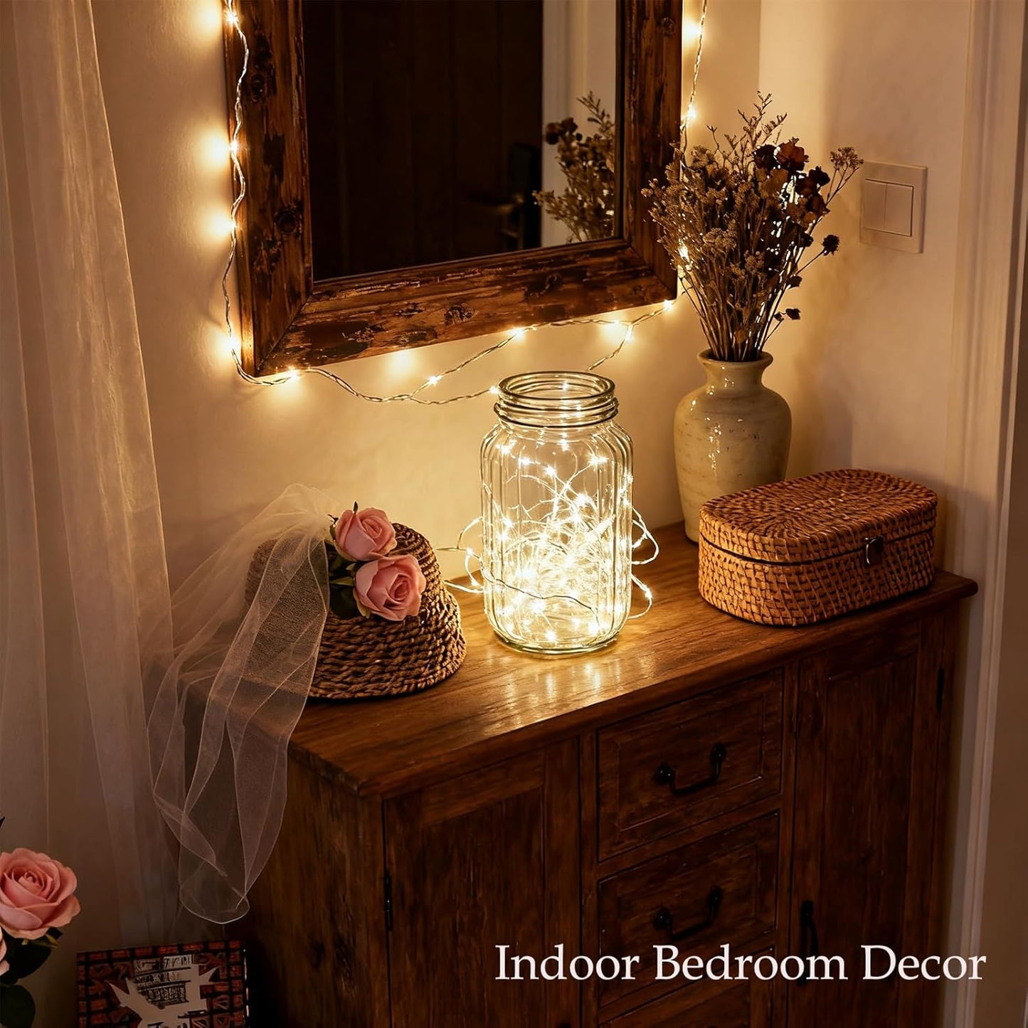 33ft 100 LED Plug in Connectable Fairy String Lights, 8 Mode Decorative Lights for Home, Bed Room, Classroom Wall Ceiling Tree Hanging Indoor Outdoor Easter Christmas Decor, Warm White