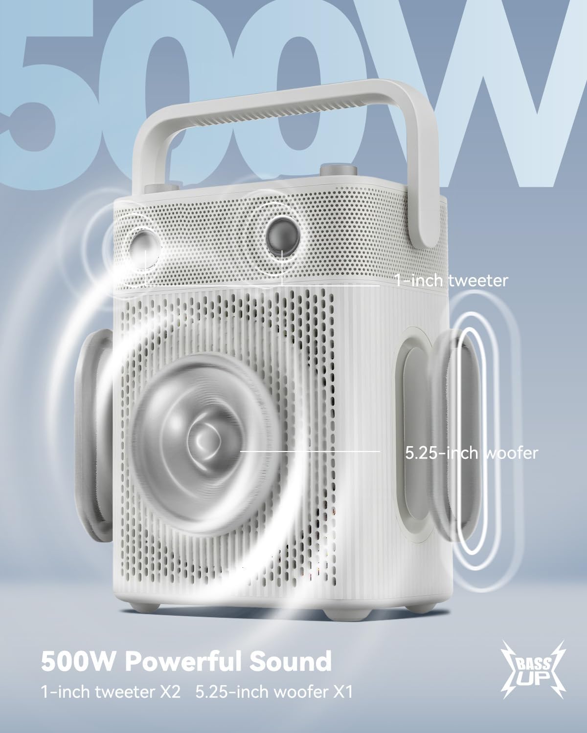 Karaoke Machine with 2 UHF Wireless Microphones with Leather Bag, IPX4 Waterproof Portable Bluetooth Speaker with Lights for Adults, Outdoor Karaoke Speaker Support Bluetooth/AUX/USB/PC (White)