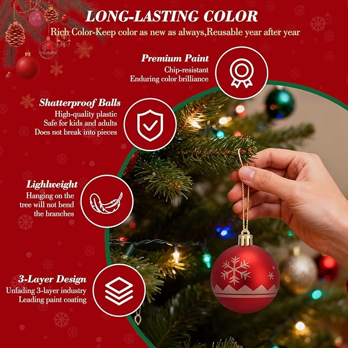 36-ct Christmas Balls Ornaments Set, 1.97-Inch Christmas Tree Balls with Hanging Strings, 6 Classic Finishes Shatterproof Plastic Decor for Xmas Holiday Wedding Party Home Indoor Decorations-Silver