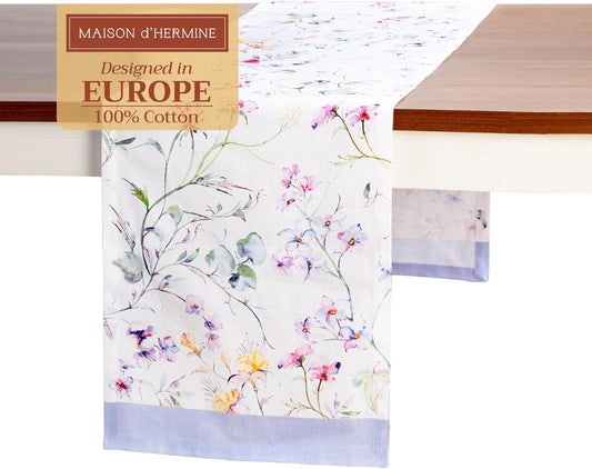 Maison d' Hermine Table Runner 100% Cotton Single Layer Table Runners 72 inches Long Decorative for Home Kitchen Dining Party Wedding Bridal Shower Spring Summer (Summer Floral, 14.50" x 72")