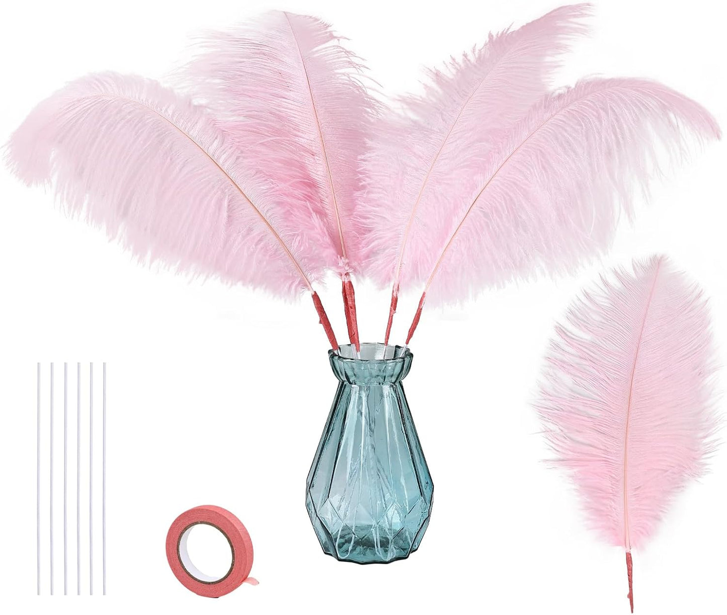Bulk Pink Ostrich Feathers - 12pcs 12-14inch Crafting Supplies for Centerpiece Table Decorations
