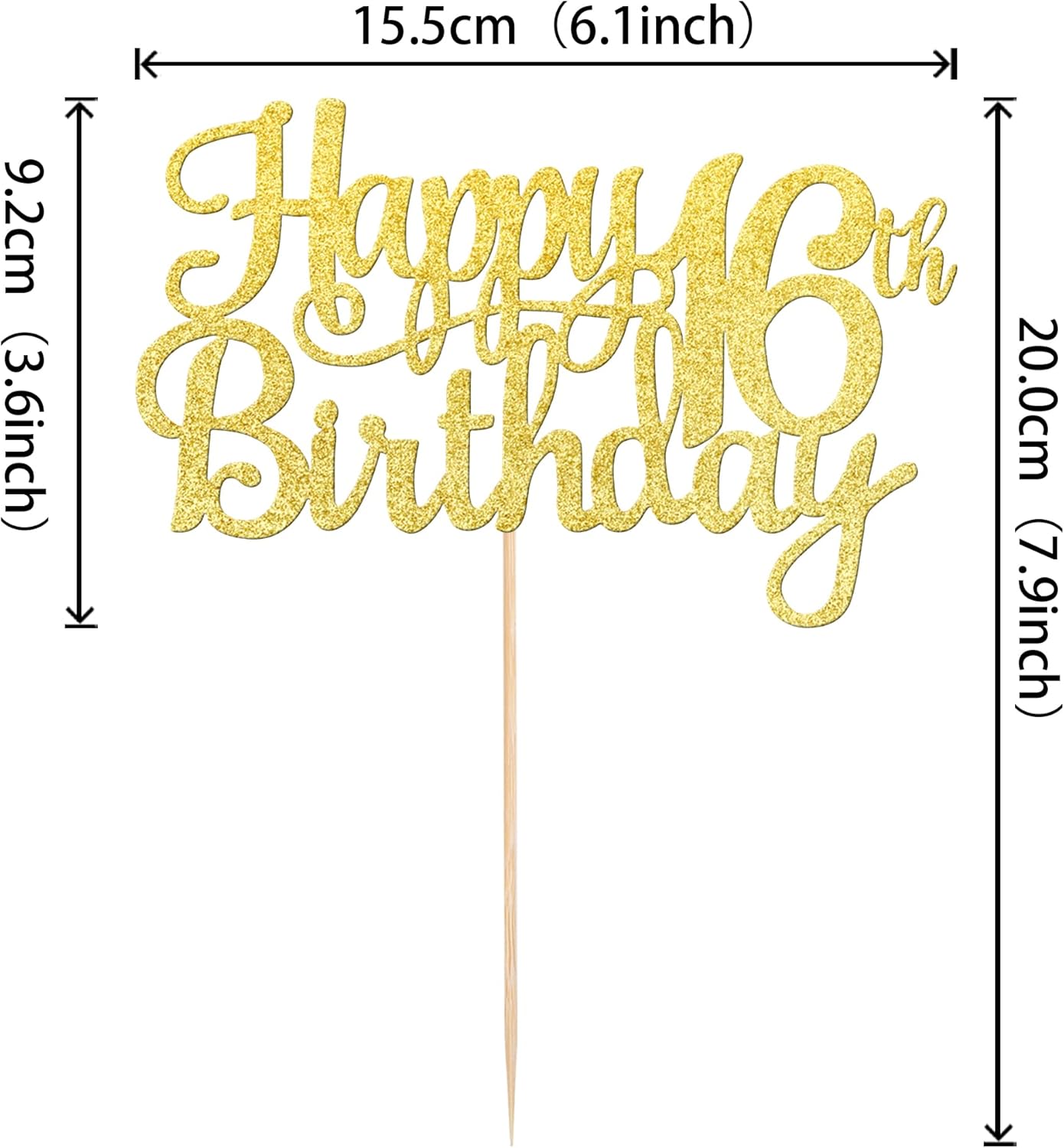 1 PCS Happy 16th Birthday Cake Topper Gold Glitter Cheers to 16 Years Birthday Cake Pick Sweet 16 Fabulous Cake Decoration for Happy 16th Birthday Theme Party Decorations Supplies