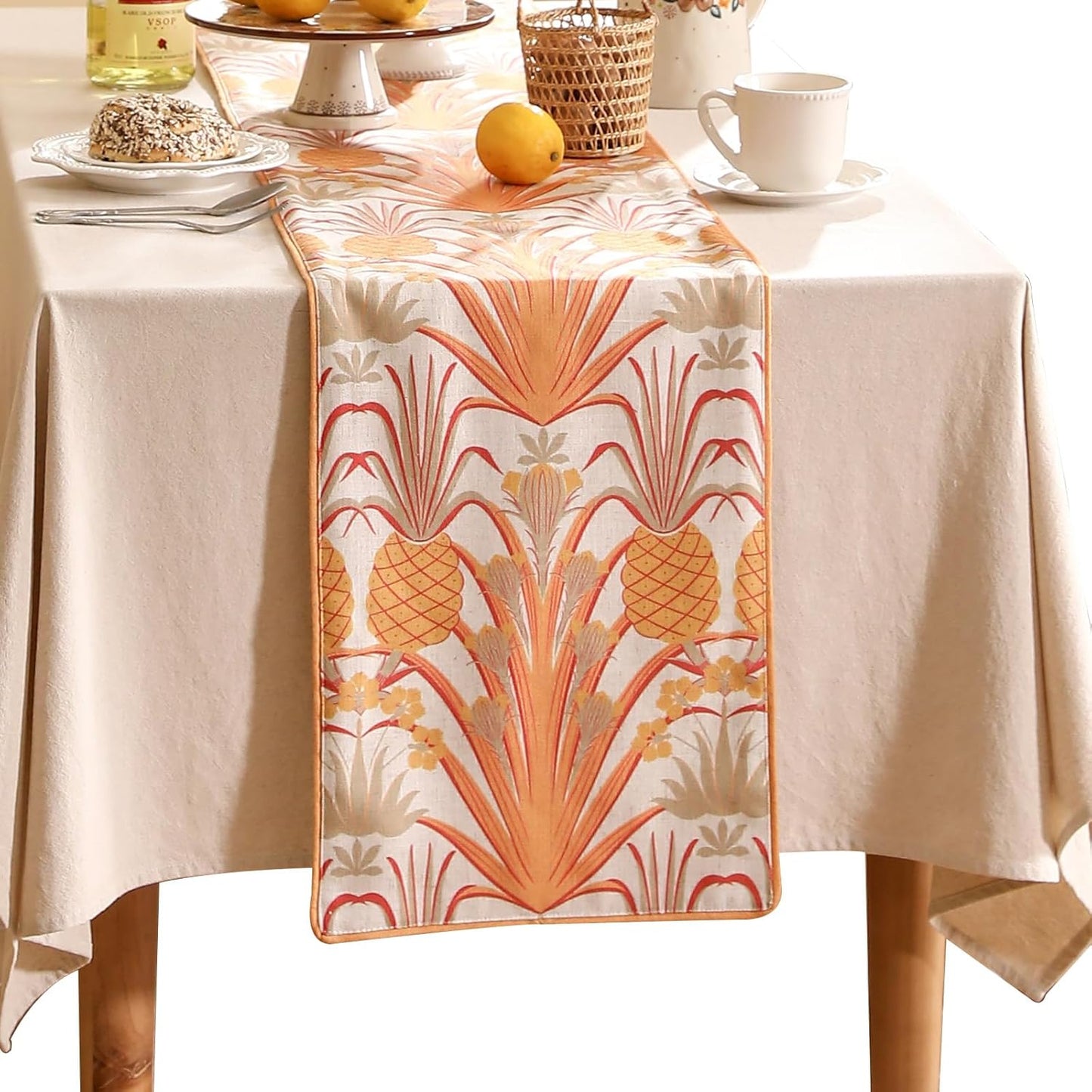 patdrea Designer Tropical Linen Table Runner 71 Inch Long, Yellow Vintage Elegant with Pineapple Pattern Table Mat,Decoration for Kitchen Dining Coffee Table Cover Banquet Christmas , 12"*71"