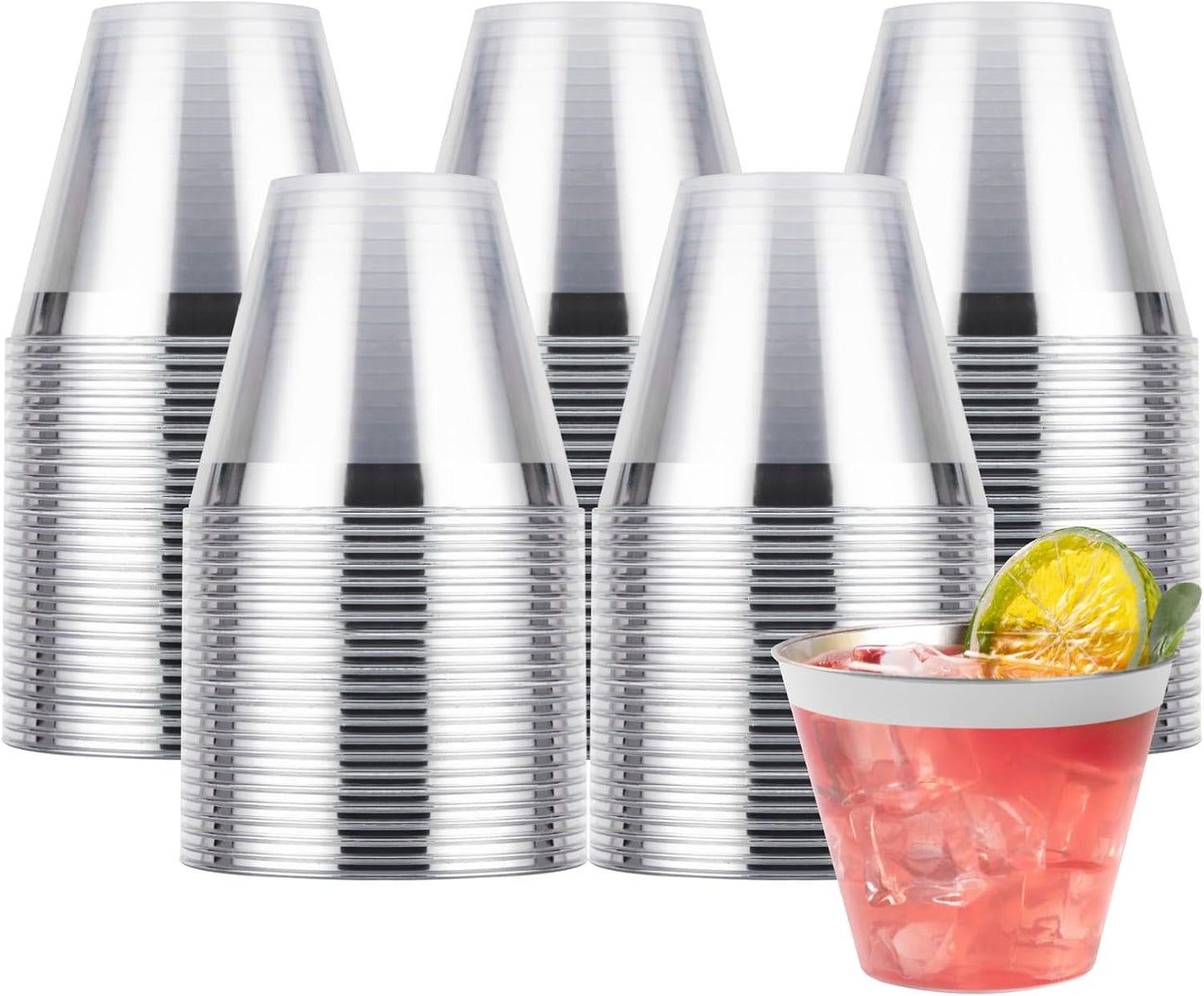 Goodluck 100PCS 9oz Disposable Silver Cups - Plastic Cocktail Glasses for Parties, Weddings, Thanksgiving & Christmas
