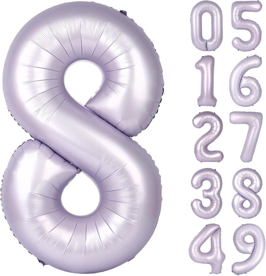 Lilac Foil Number 8 Balloon 40 Inch, Helium Mylar Eight Number 8 18 28 38 48 58 80 88 Birthday Balloons, 8th Lavender Women Men Wedding Anniversary, Graduations Party Supplies