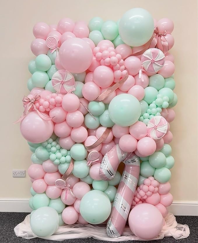 Pink and Green Balloons Pastel Pink Green Gold Latex Balloons Clear Snowflake Balloon for Pink Candyland Christmas Decor Nutcracker Xmas Baby in Bloom Fairy Floral Baby Shower Birthday Party