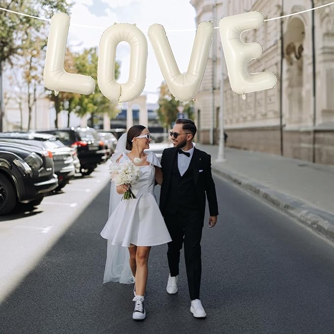 40 Inch Cream White Sand Love Balloons - Letter for Valentines Day, Ivory Alphabet Balloons for Lovers Couple Propose Wedding Marriage Anniversary Party Decorations