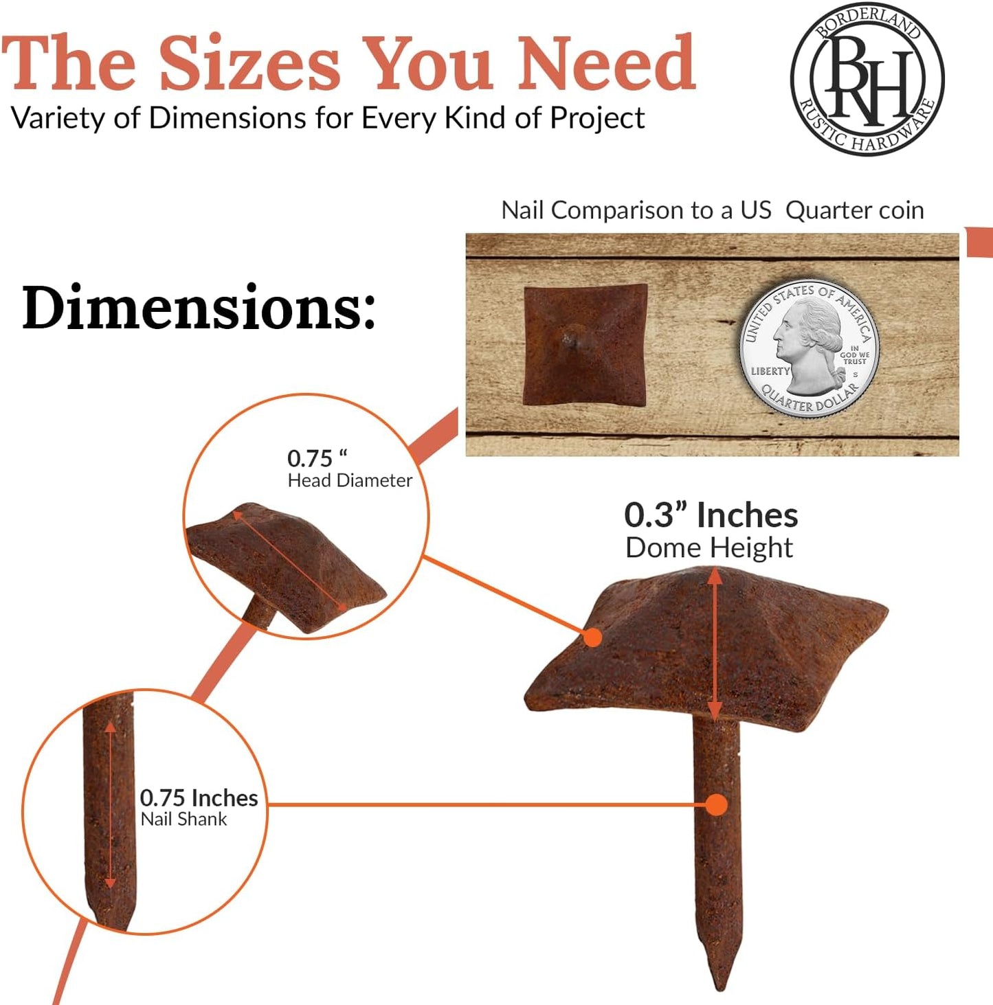 25 Pack 0.75" Square Head Iron Clavos Decorative Nails – Rusted – Handmade Rustic Square Fasteners for Farmhouse Shutters, Faux Wood Beams, Barn Doors, Shutters, and Gates – Ornamental Wood Accent