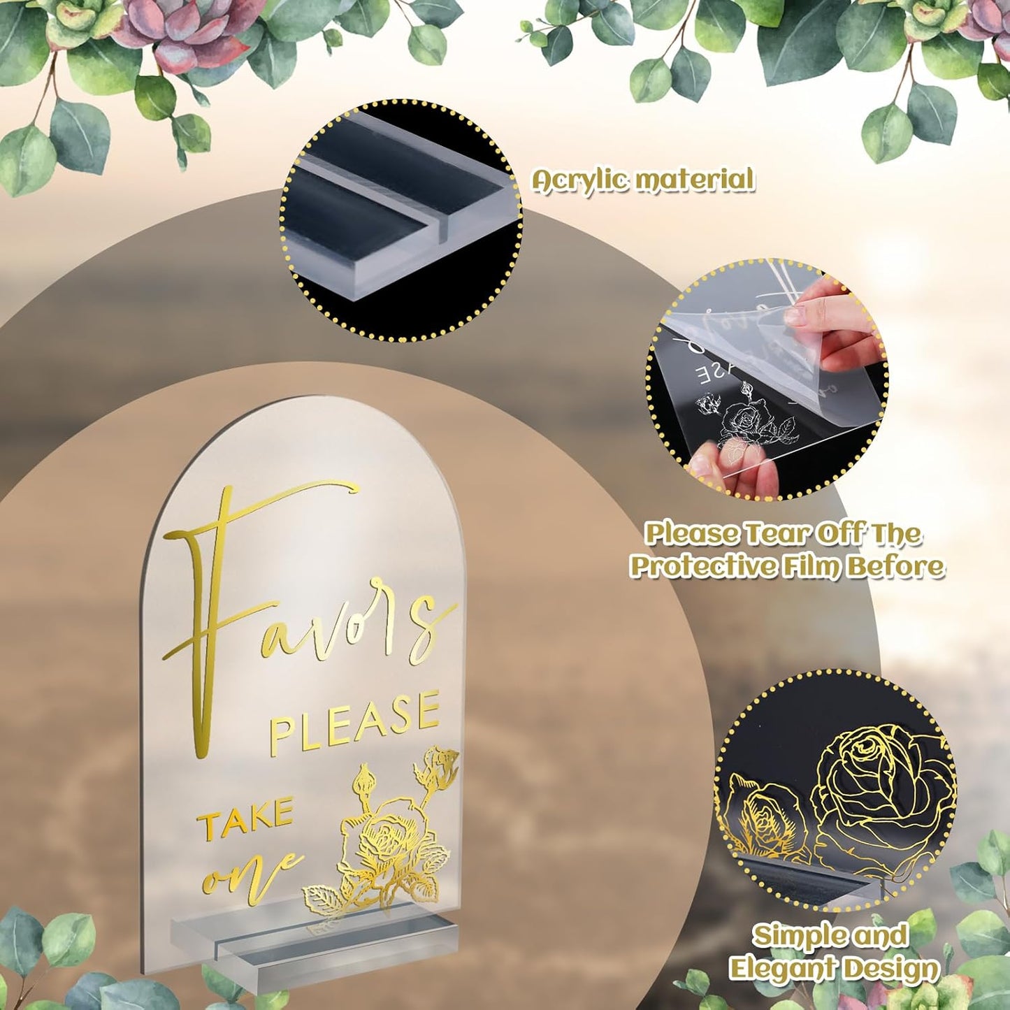 Chunful 4 Pcs Clear Acrylic Wedding Sign with Stand for Ceremony Reception 5" x 7" Guest Book Cards and Gifts In Loving Memory Favors Please Take One Table Sign for Wedding(Shiny Gold,Classic Style)