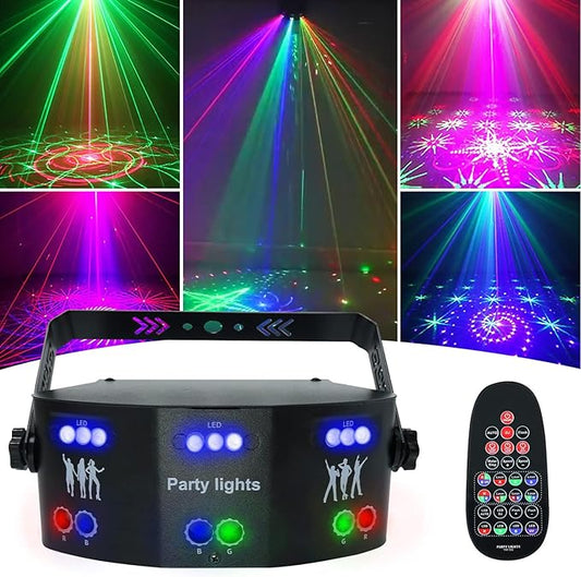 AMKI DJ Disco Lights, 15 Eyes RGB Party Stage Light by DMX512 Control, Sound Activated LED Pattern Strobe Lights for Parties Live Laser Light Show Xmas Club Bar Disco Dancing