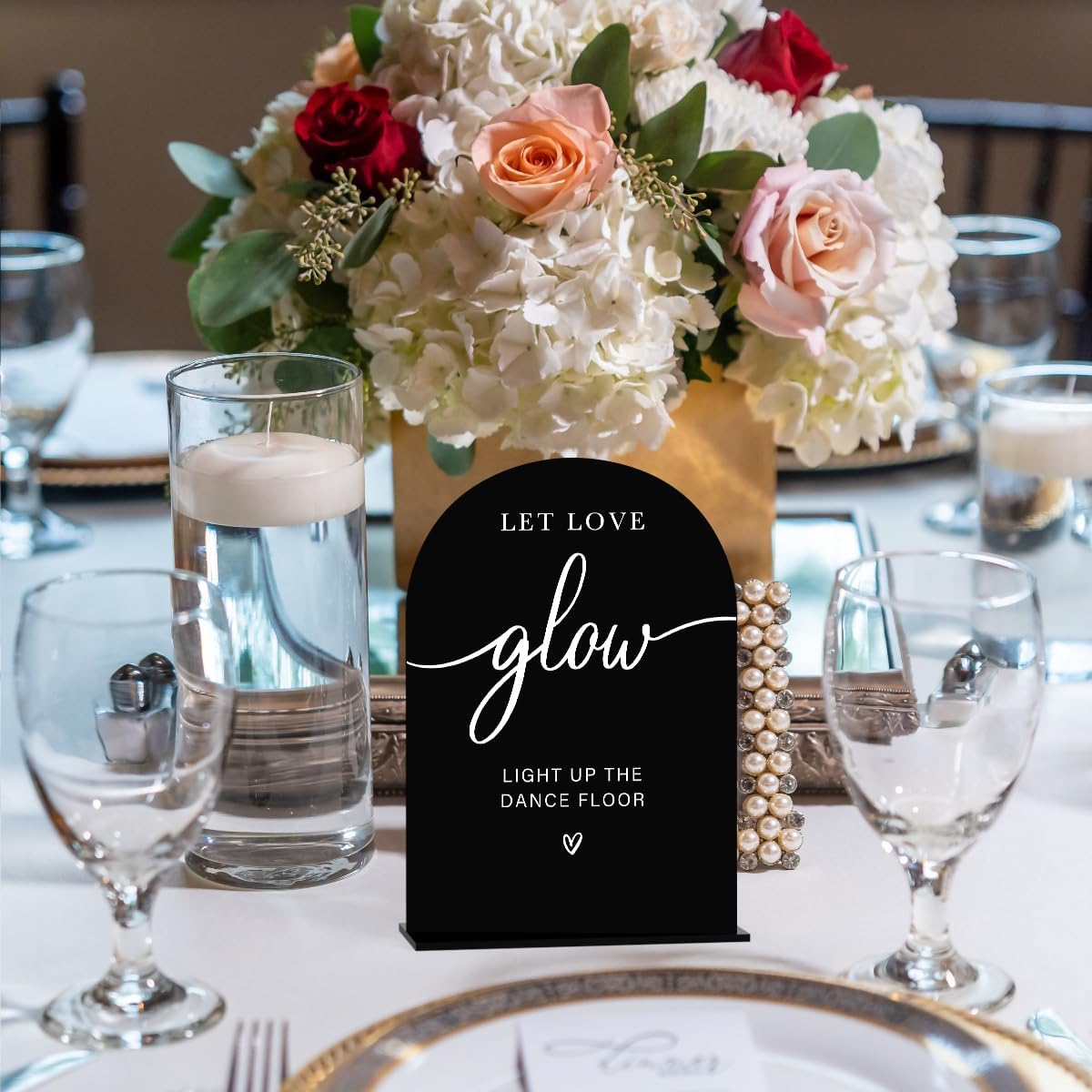 Acrylic Wedding Sign Let Love Glow Sign for Wedding Wedding Signs for Ceremony Modern Calligraphy Arch Acrylic Table Top Sign for Wedding Reception and Event Party Table(black）