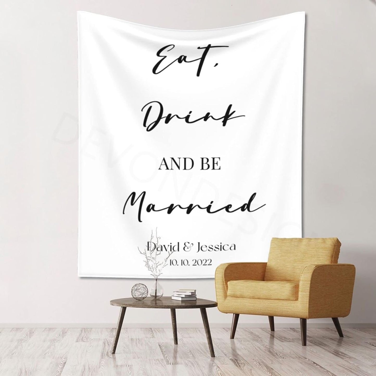 Eat, Drink and Be Married Backdrop, Custom Tapestry with Names Date, Rustic Wedding Sign, Personalized Calligraphy Banner for Ceremony, Reception Arch, Decoration