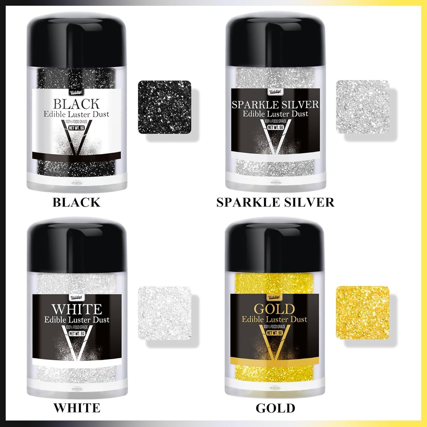 Edible Glitter - 4 Colors 5g / Bottles Luster Dust Edible Glimmer Powder for Sparkling Drinks, Foods, Wine, Cake, Beverage - Food Grade Shimmer Dust Powder for Cocktails, Baking, Halloween Decoration