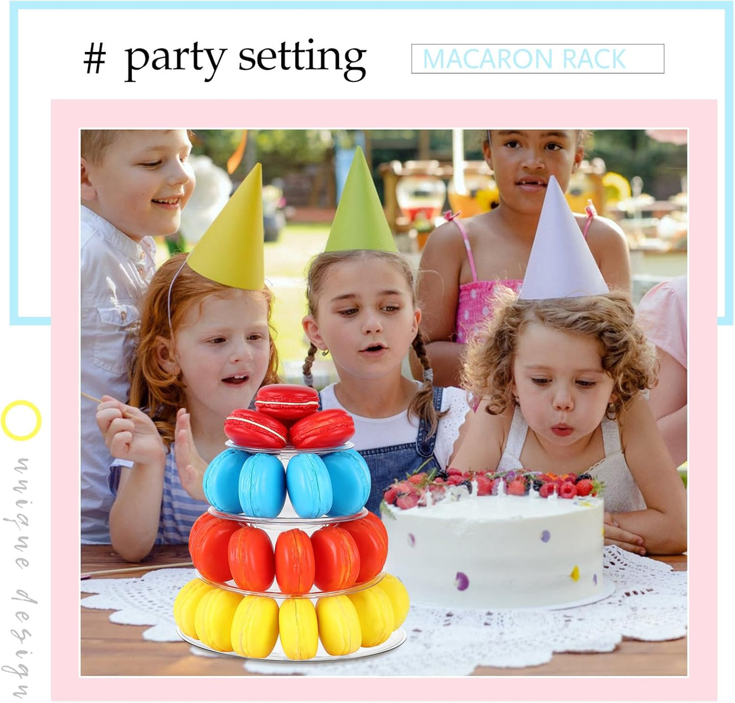 Juexica 1 Pcs Round Macaron Display Tower Stand 4 Tiers Plastic Cake Rack Macaron Wedding Cupcake Display Food Serving Stands Clear Dessert Tower for Wedding Baby Shower Birthday Decoration